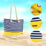 TORBA ZA NA PLAŽO SVILANIT TORBA PLAŽNA STRIPES MODRO-BELA Z RUMENO