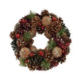 VENČEK DECORIS NARAVEN S STORŽI FI 33 CM RDEČ/BLEŠČICE