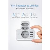 VTIČNI RAZDELILEC TESSAN 327 1X SCHUKO + 2X EURO VTIČNICI, 3X USB-A