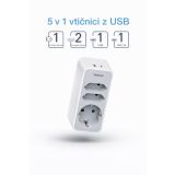 VTIČNI RAZDELILEC TESSAN 330C 1X SCHUKO + 2X EURO VTIČNICI, 1X USB-A, 1X USB-C