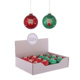 STEKLENA BUNKA ZA NOVOLETNO JELKO Z MOTIVOM JELENČKA, PREMER 80 MM, RDEČE ALI ZLATE BARVE