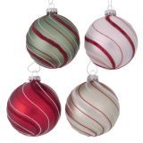 STEKLENA BUNKA, BELA/RDEČA/ZELENA, FI 8 CM, SORT