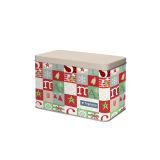 PODOLGOVATA ŠKATLA ZA SHRANJEVANJE PIŠKOTOV Z NOVOLETNIM MOTIVOM.