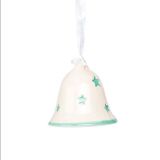 OKRASEK ZA JELKO GLOSSTYLE ZVONEC KERAMIČNI 5 CM BEŽ Z ZELENIM DEKORJEM