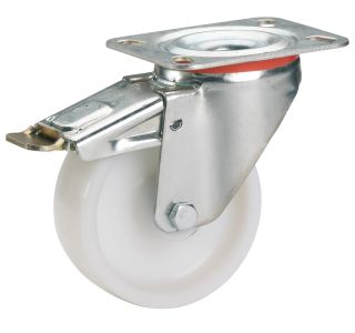 GIBLJIVO KOLO Z ZAVORO DÖRNER + HELMER 80X30MM PLOŠČA 100X85MM POLIAMID, BEL