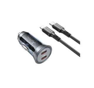BOROFONE BZ26B AVTOPOLNILEC PD 45W 2X TYPE C QC 3.0 S KABLOM TYPE C - LIGHTNING 1M - ČRN