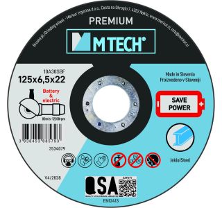 BRUSNA PLOŠČA ZA JEKLO MTECH 125X6.5X22 PREMIUM JEKLO