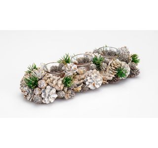 DEKORACIJA GLOSSTYLE BELE IN ZELENE BARVE S 3 KOZARČKI, 37X13 CM DEKORACIJA GLOSSTYLE BELE IN ZELENE BARVE S 3 KOZARČKI, 37X13 CM