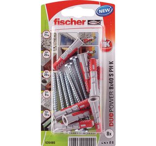 ZIDNI VLOŽEK Z VIJAKOM FISCHER DUOPOWER 8X40 S PH K NV VLOŽEK+VIJ.LEČ.GL.
