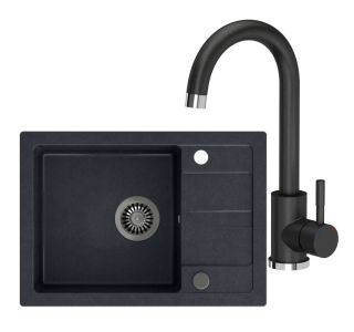 GRANITAL POMIVALNO KORITO QUADRON BEN 116 + KATE ČRN SET Z ARMATURO GRANITAL POMIVALNO KORITO QUADRON BEN 116 + KATE ČRN SET Z ARMATURO