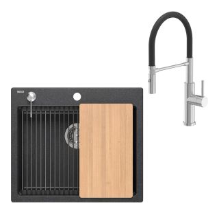 GRANITAL POMIVALNO KORITO QUADRON KURT 110 + ANDY ČRN SET Z ARMATURO GRANITAL POMIVALNO KORITO QUADRON KURT 110 + ANDY ČRN SET Z ARMATURO