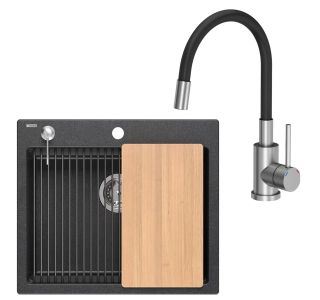 GRANITAL POMIVALNO KORITO QUADRON KURT 110 + MAGGIE ČRN SET Z ARMATURO GRANITAL POMIVALNO KORITO QUADRON KURT 110 + MAGGIE ČRN SET Z ARMATURO