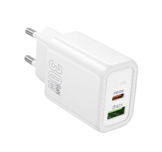 HOCO POLNILEC ADAPTER N63 GAN PD 30W USB-A, TYPE C ZA SAMSUNG - BEL HOCO POLNILEC ADAPTER N63 GAN PD 30W USB-A, TYPE C ZA SAMSUNG - BEL
