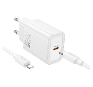 HOCO POLNILEC N60 GAN PD 20W TYPE C S KABLOM TYPE C NA LIGHTNING ZA IPHONE - BEL