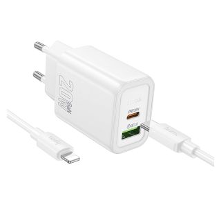 HOCO POLNILEC N61 GAN PD 20W USB-A, TYPE C S KABLOM TYPE C NA TYPE C ZA SAMSUNG - BEL