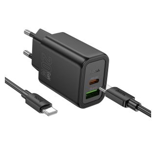 HOCO POLNILEC N61 GAN PD 20W USB-A, TYPE C S KABLOM TYPE C NA TYPE C ZA SAMSUNG - ČRN