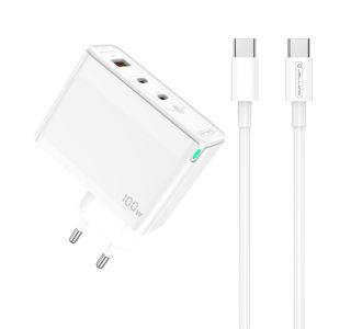 JELLICO ADAPTER HIŠNI POLNILEC 220V GUN QC 100W VHOD 1X USB A (22,5W) IN 2X TYPE C (1X 65W + 1X 35W)