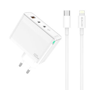 JELLICO ADAPTER HIŠNI POLNILEC 220V GUN QC 100W VHOD 1X USB A (22,5W) IN 2X TYPE C (1X 65W + 1X 35W)