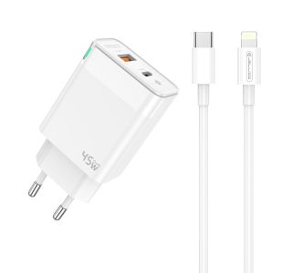 JELLICO C107 HIŠNI POLNILEC GAN QC / PD 45W VHOD USB A IN TYPE C S KABLOM LIGHTNING - ORIGINAL (EU BLISTER) - BEL