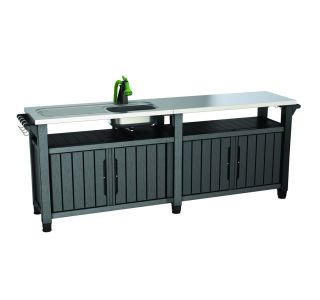 KETER, ZUNANJA LETNA KUHINJA, UNITY CHEF 415 L, ANTRACIT, Z DELOVNIM PULTOM IN LIJAKOM