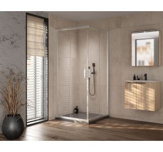 KOTNA KABINA ZA PRHANJE KOLPA SAN VENUS Q 90 S/1 SREBRNI PROFILI PROZORNO STEKLO