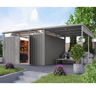 KOVINSKA VRTNA HIŠKA KARIBU OSTEN 3.5 SIV ALUMINIJ 330X330X215