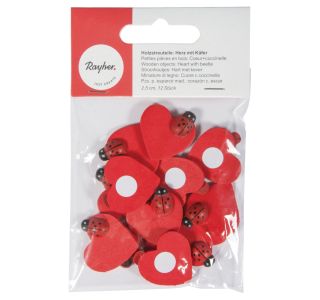 LESENI OKRASKI: SRČKI S PIKAPOLONICAMI, 2.5CM, SET 12