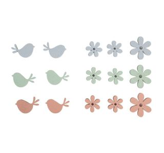 LESENI PTIČKI IN CVETJE 2,3-3,3CM,SET 15