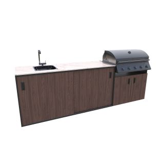 LETNA KUHINJA BELLANO VENICE AMERIŠKI OREH 2700X634X935 PULT PORCELAN