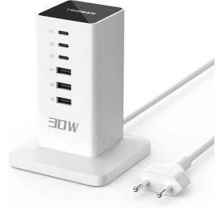 NAMIZNA POLNILNA POSTAJA TESSAN CS04-EU-WH Z 3X USB-C IN 3X USB-A ,30W NAMIZNA POLNILNA POSTAJA TESSAN CS04-EU-WH Z 3X USB-C IN 3X USB-A ,30W