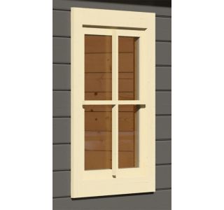 OKNO ZA LESENO HIŠKO KARIBU NAOKNICE ZA 28MM SLONOVA KOST BELA 69X79 CM