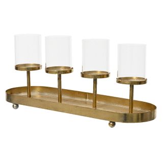 PRAVOKOTEN ZA 4 SVEČKE ZLAT S STEKLOM