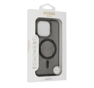 ORIGINALNI GUESS OVITEK GUHMP16SPFTDTEK ZA IPHONE 16 - MAGSAFE - PROZORNO ČRN S KRISTALČKI