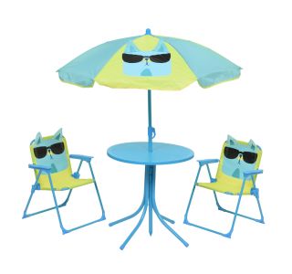 OTROŠKI KAMP STOL DECORIS OTROŠKI SET MUCEK MIZA, 2 STOLA, SENČNIK