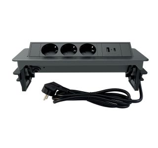 PODALJŠEK COMMEL VGRADNI 2M 3X SCHUKO USB A+C POP-UP ČRNI