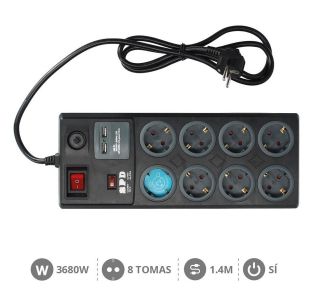 PODALJŠEK GSC 8X + STIKALO ČRN 1.4M 2XUSB