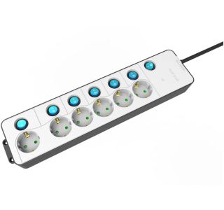 PODALJŠEK S STIKALOM ENTAC 6 SCHUKO VTIČNIC BEL 1.5M Z LOČENIMI STIKALI