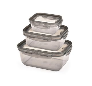 POSODA ZA SHRANJEVANJE UCSAN PLASTIK SET POSOD ZA SHRANJEVANJE ŽIVIL 3/1 PRAVOKOTNE SIVE