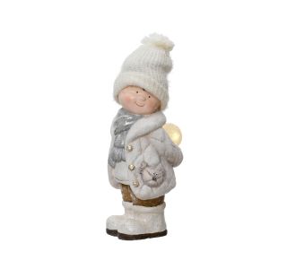 PRAZNIČNA FIGURA DECORIS DEČEK Z LUČKO, 46 CM, BEL/SIV PRAZNIČNA FIGURA DECORIS DEČEK Z LUČKO, 46 CM, BEL/SIV