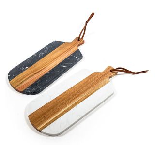 SERVIRNA DESKA 42X18X13CM PRAVOKOTNA LESENA V KOMB.Z MARMORJEM