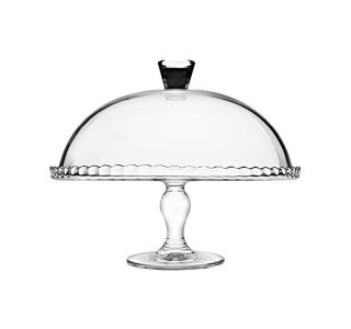 SERVIRNI KROŽNIK PASABAHCE 32 CM NA STOJALU S POKROVOM, STEKLEN