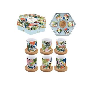 SET SKODELIC IN LONČKOV EASY LIFE 6 DELNI TROPICAL VIBES 110 ML Z LESENIM PODSTAV. SET SKODELIC IN LONČKOV EASY LIFE 6 DELNI TROPICAL VIBES 110 ML Z LESENIM PODSTAV.