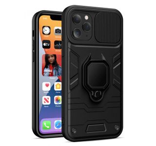 SILIKONSKI OVITEK ARMOR RING Z ZAŠČITO KAMERE ZA IPHONE 16 PLUS - ČRN