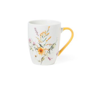 SKODELICA / LONČEK 350ML 8.3X10.5CM VZOREC ROŽICE ROČAJ RUMENE BARVE