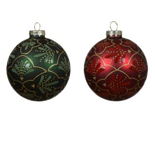 STEKLENA BUNKA DECORIS FI 8 CM TEM.ZELENA/RDEČA VZOREC, SORTIRANO