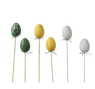 VELIKONOČNI PROGRAM DECORIS JAJČKA NA PALČKI, 6/1 4X31 CM, ZELE/RUMEN/BEL