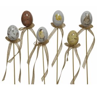 VELIKONOČNI PROGRAM DECORIS JAJČKA NA PALČKI, 6/1 4X6 CM, RJAV/BEL/RUMEN