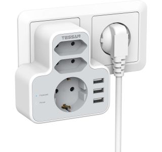 VTIČNI RAZDELILEC TESSAN 327 1X SCHUKO + 2X EURO VTIČNICI, 3X USB-A VTIČNI RAZDELILEC TESSAN 327 1X SCHUKO + 2X EURO VTIČNICI, 3X USB-A