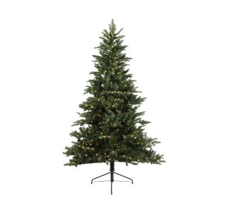 ZELENA NOVOLETNA JELKA IZ UMETNE MASE, IMITACIJA BORA, VIŠINE 210 CM, Z LED LUČKAMI