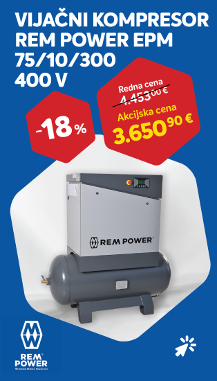 Akcija -18% za Vijačni kompresor Rem Power 75/10/300